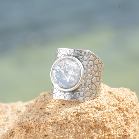 Silberner Ring SUN hellblau patina