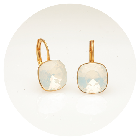 Goldener Ohrring CUSHION white opal
