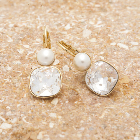 Goldener Ohrhänger SONPETITE white pearl