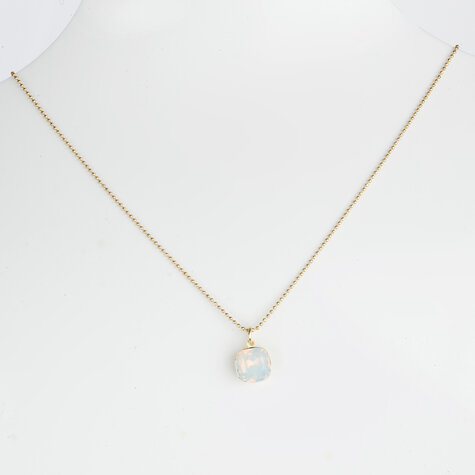 Goldene Halskette CUSHION white opal