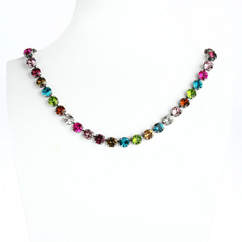 Silbernes  Collier mit Kristallen in Bunt Mix
