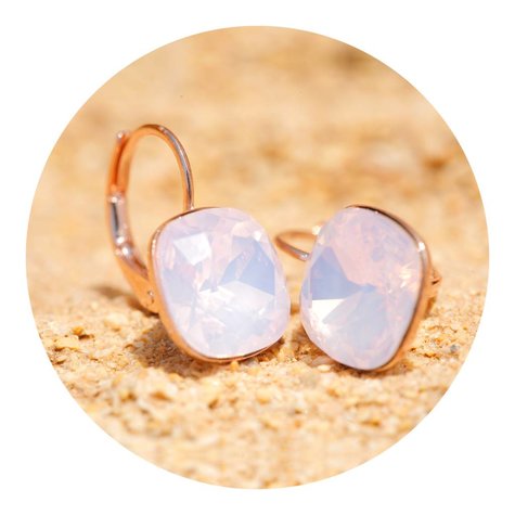 Goldener Ohrring CUSHION rose water opal