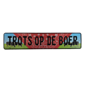 TROTS OP DE BOER plaat met zakdoekprint