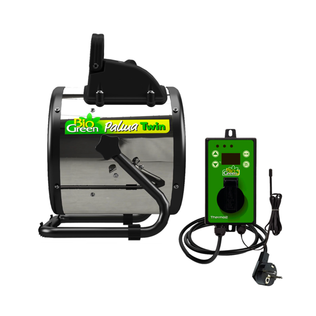 4155 Biogreen, PAL TD TWIN, Palma 2kW, 2 standen kachel MET externe thermostaat