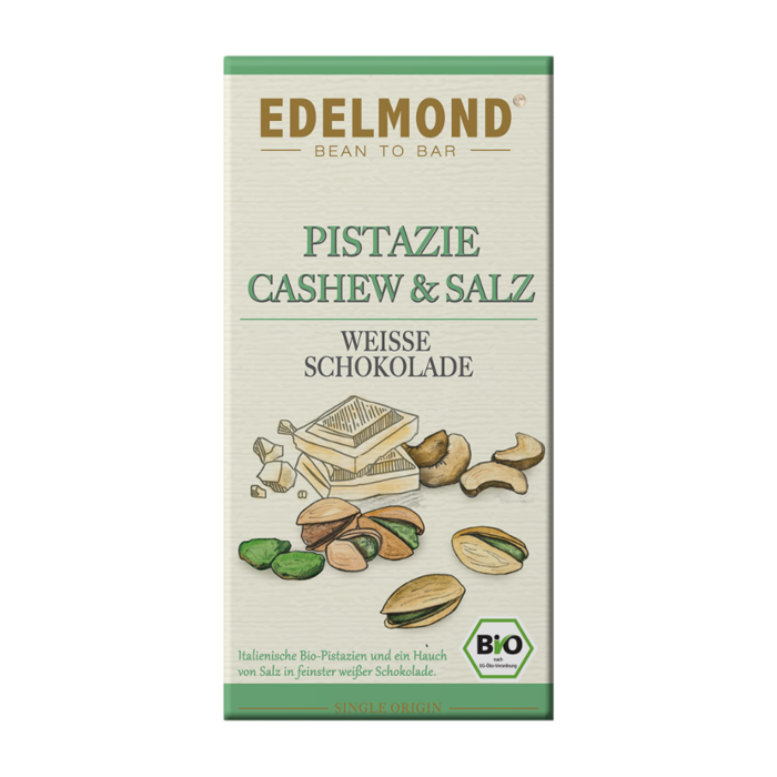 - Gesalzene Pistazie, Weiße Schokolade, Bio, 75g