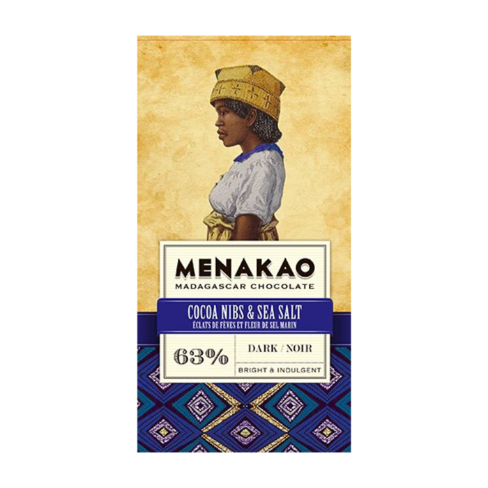 - MADAGASCAR CHOCOLATE | COCOA NIBS & SEA SALT | DARK/NOIR 63% | Zartbitterschokolade mit Stücken der Kakaobohnen und Salz, 75g