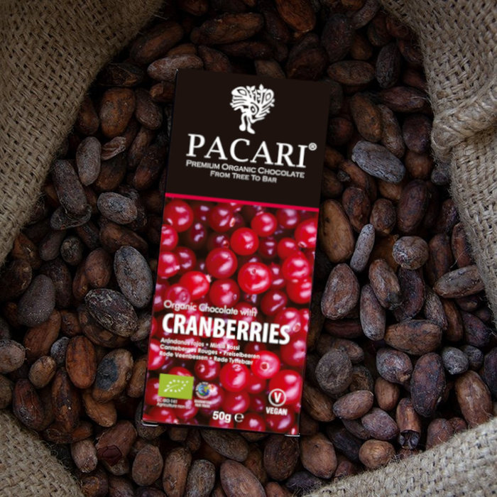 - Bio Schokolade PACARI Cranberries, 60% Kakao, 50g