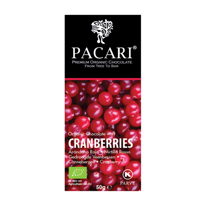 - Bio Schokolade PACARI Cranberries, 60% Kakao, 50g