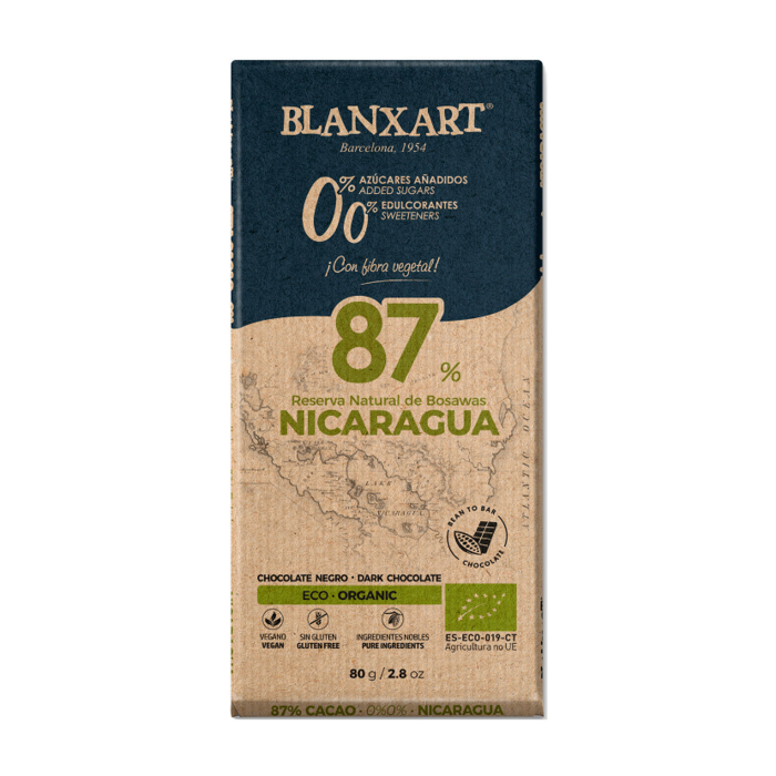 - Nicaragua 87% Bio-Edelbitterschokolade, 80g