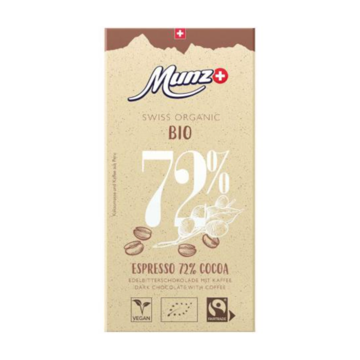 - Edelbitter Schokolade 72% mit Espresso,  BIO