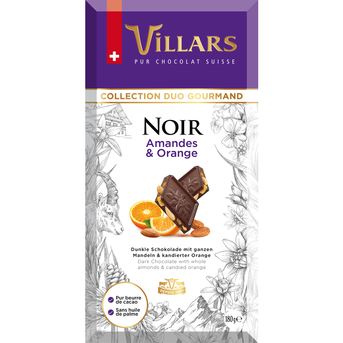 - Dunkle Schokolade mit ganzen Mandeln & kandierte Orange, 180g  B2B