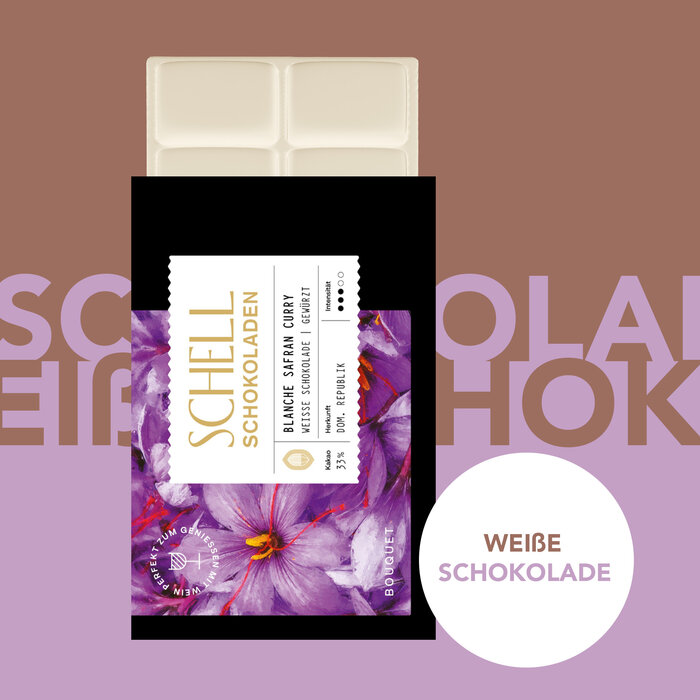 - Dominikanische Republik – Weiße Schokolade Safran Curry 33%