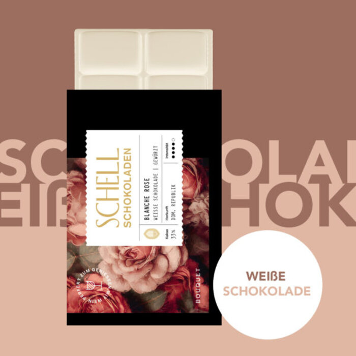 - Dominikanische Republik Weiße Schokolade 31 % – Handgefertigte Schokolade mit Rosenöl und Rosenblüten