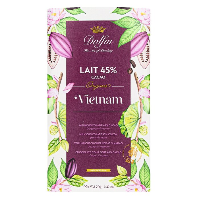 - Dolfin Herkunfts-Kollektion: Vietnam Vollmilchschokolade mit 45 % Kakaoanteil