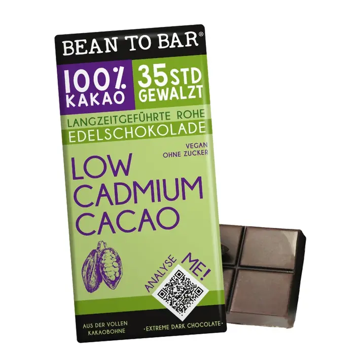 -  Low Cadmium Herkunftsschokolade – Extreme Dark 100 % Kakaoanteil, nahezu zuckerfrei