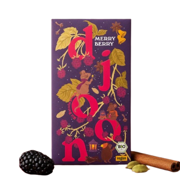 - Deutsche Bio-Dattelschokolade Merry Berry mit Brombeeren, Hibiskus & Gewürzen (70 g)