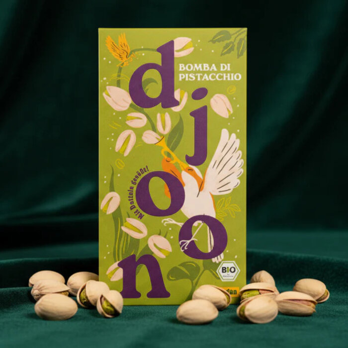 - Deutsche Bio-Dattel-Schokolade Bomba di Pistacchio – vegane dunkle Schokolade mit Pistazienmus (70 % Kakao, 70 g)