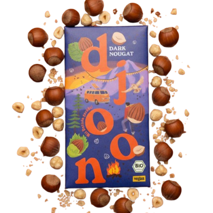 - Deutsche Bio-Dattelschokolade Dark Nougat – dunkle Schokolade mit cremiger Nougatfüllung (ca. 65 % Kakao)