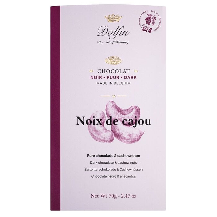 - Dolfin Belgien Zartbitterschokolade mit Cashewnüssen (Noix de Cajou) 60 % Kakaoanteil 70 g