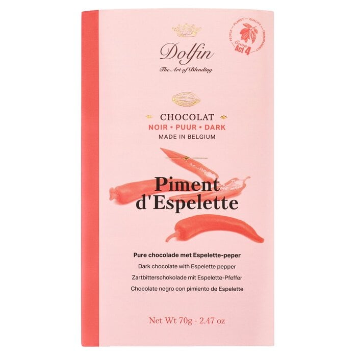 - Dolfin Belgien Zartbitterschokolade mit Chili Piment d’Espelette 60 % Kakaoanteil 70 g