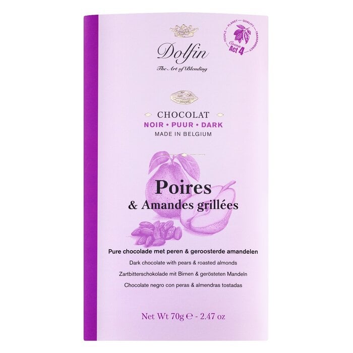 - Dolfin Belgien Zartbitterschokolade mit Birne und gerösteten Mandeln 60 % Kakaoanteil 70 g