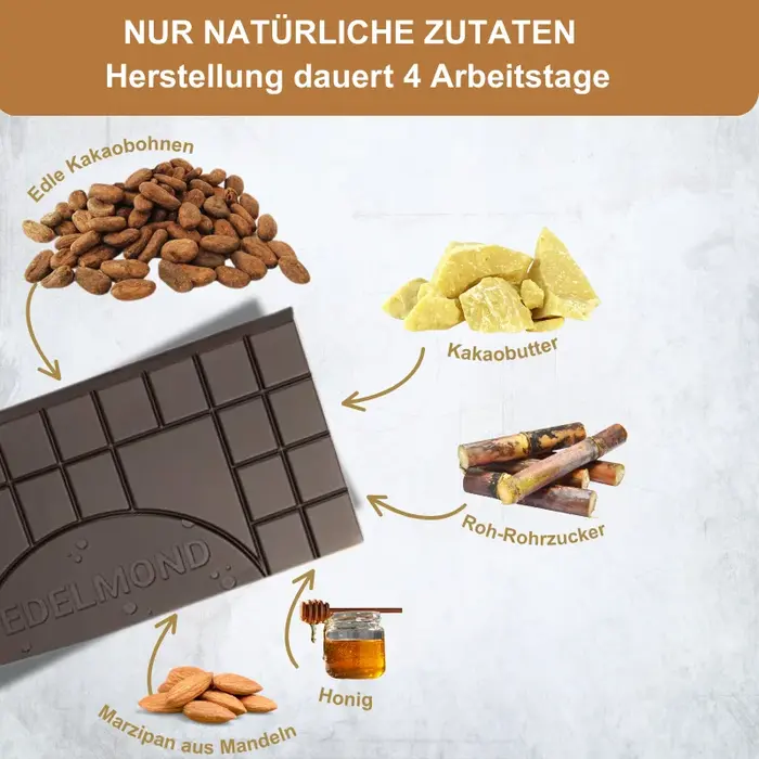 -Gefüllte Honig-Marzipan Bio Zartbitterschokolade 60% Kakao aus Deutschland – Edelmond mit feiner Mandel-Honig-Füllung