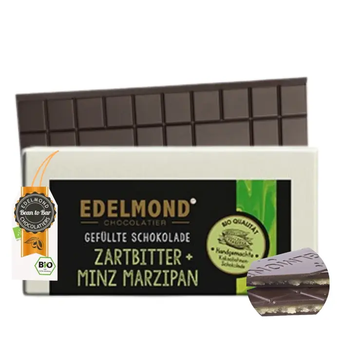 -Zartbitterschokolade 65% Kakao Minz-Marzipan