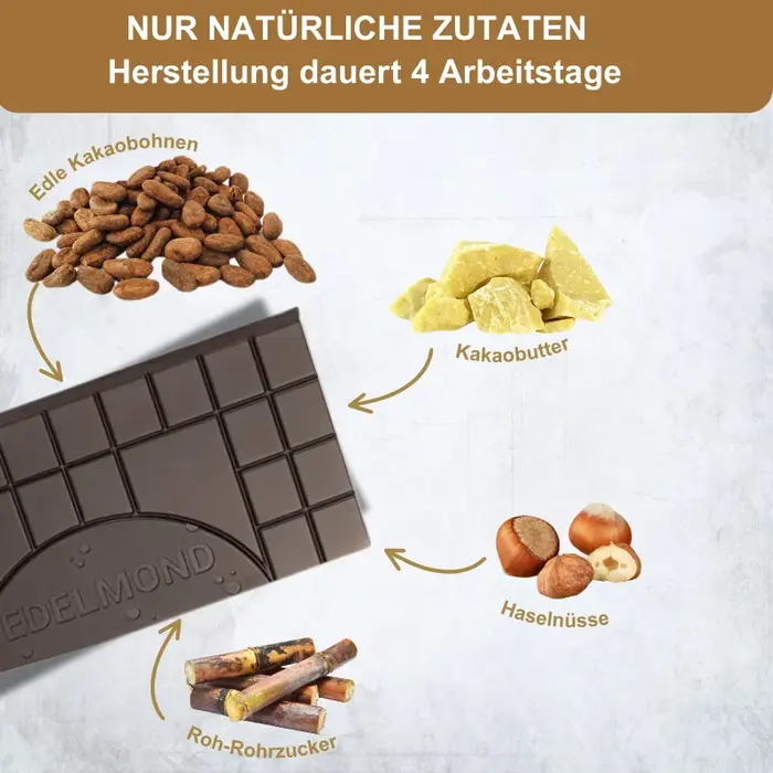 -Gefüllte Zartbitterschokolade 65% Kakao mit Haselnuss-Nougat Bio & Fair – Edelmond Chocolatiers