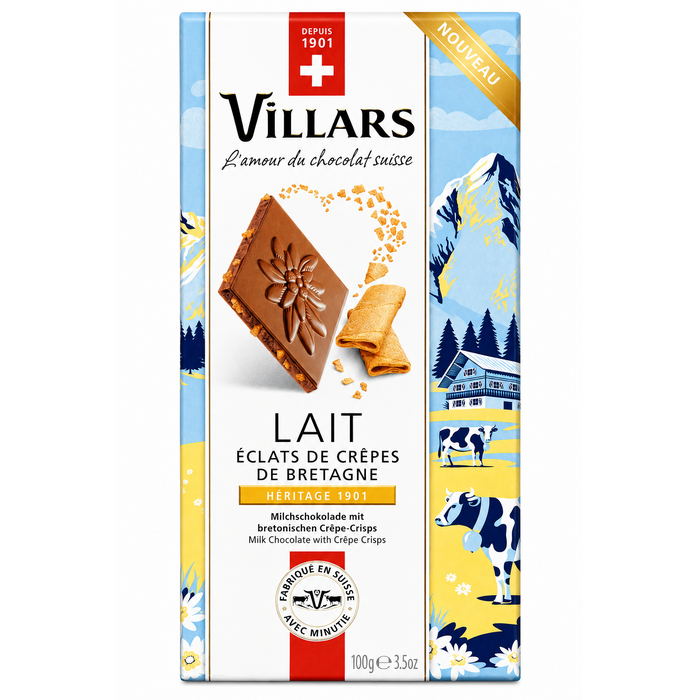 - Milchschokolade 33 % Kakao mit Crêpe-Crisps