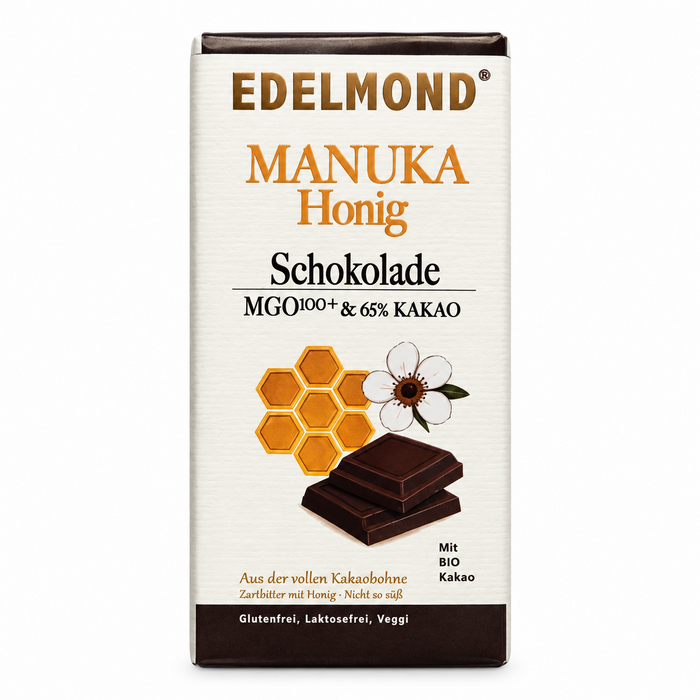 - Manuka-Honig Zartbitterschokolade 65 % Kakao