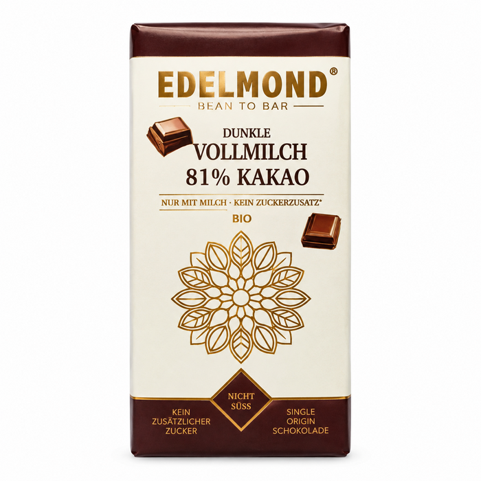 - 81% Milchschokolade, ohne Zuckerzusatz, Bio