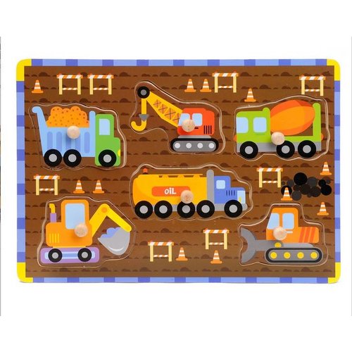 Toys and Tools Houten Knoppuzzel Werkvoertuigen Toys and Tools Houten Knoppuzzel Werkvoertuigen