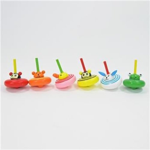 Wooden Animal Spinning Tops - Set of 6