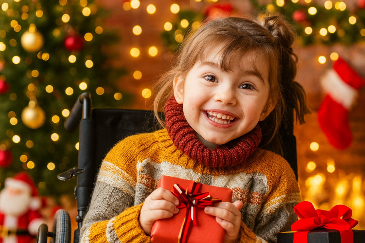 Meisje met kerstcadeau van toysandtools.nl