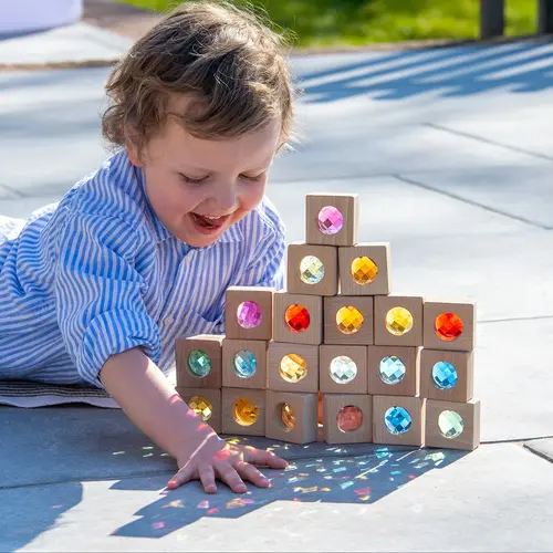 TickiT Tickit Wooden Kaleidoscope Blocks Set of 20 – Building Blocks with Kaleidoscope Window