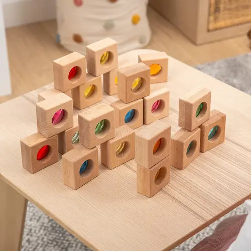 TickiT Tickit Wooden Kaleidoscope Blocks Set of 20 – Building Blocks with Kaleidoscope Window