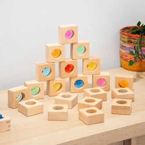 TickiT Tickit Wooden Kaleidoscope Blocks Set of 20 – Building Blocks with Kaleidoscope Window