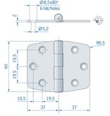 RVS Staartscharnier vlak - 60 x 74 mm