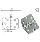 RVS Staartscharnier vlak - 60 x 74 mm