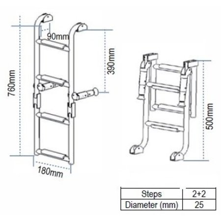 Zwemtrap klapbaar / RVS - Breedte 180mm