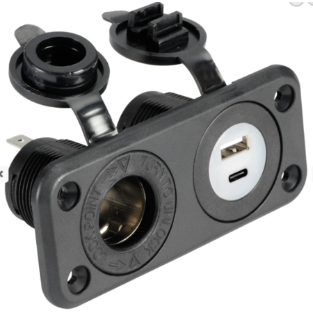 Aanstekeraansluiting + 1 usb en 1 usb-c ingang