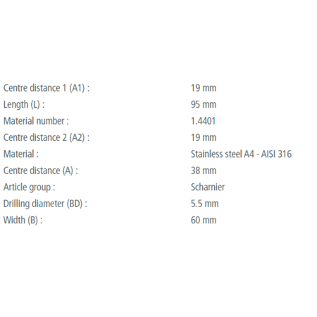 Vlakscharnier / RVS - 95x60mm