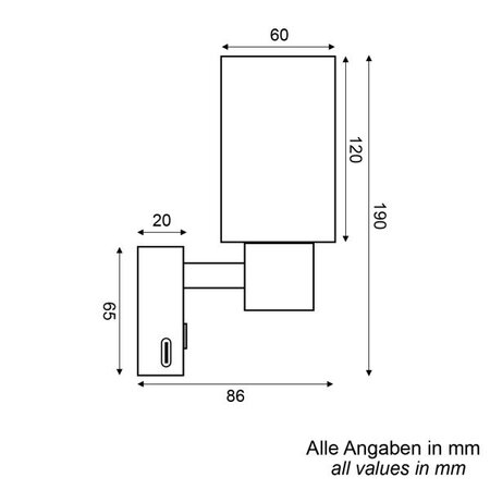 Talamex Talamex Wandlamp Piazaa LED Touch Dim 10-30 Volt met USB-C Lader