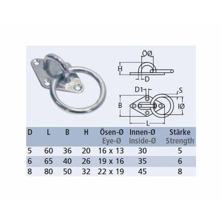 RVS Oogplaat ruitvormig met ring