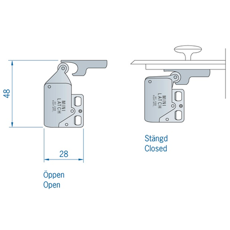 Deurvastzetter mini latch 28 x 48 mm