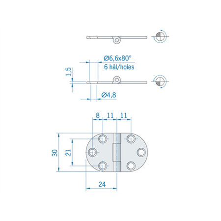 Roca vlakscharnier rond RVS 47x30mm
