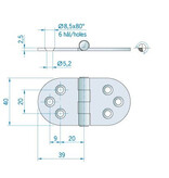 Roca vlakscharnier rond RVS 78x38mm