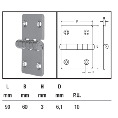 Scharnier / RVS A2-AISI304 - 90x60mm
