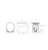 Jabsco De Luxe 17" elektr. toilet, recht met spoelwaterpomp soft closing