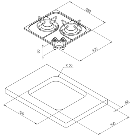 allpa Gaskomfoor RVS, 2 branders